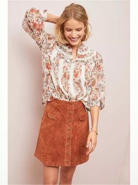 Anthropologie / Elena Floral Blouse in Red Pattern